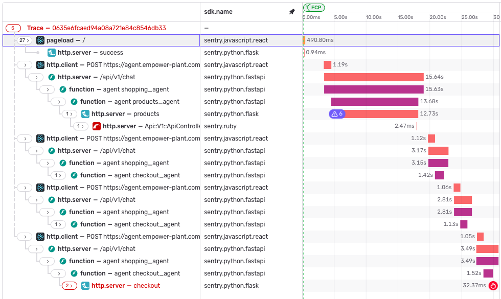 Screenshot: A pinned attribute and its values across the trace