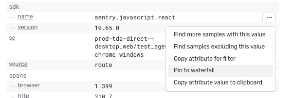 Screenshot: A close-up showing how to pin an attribute