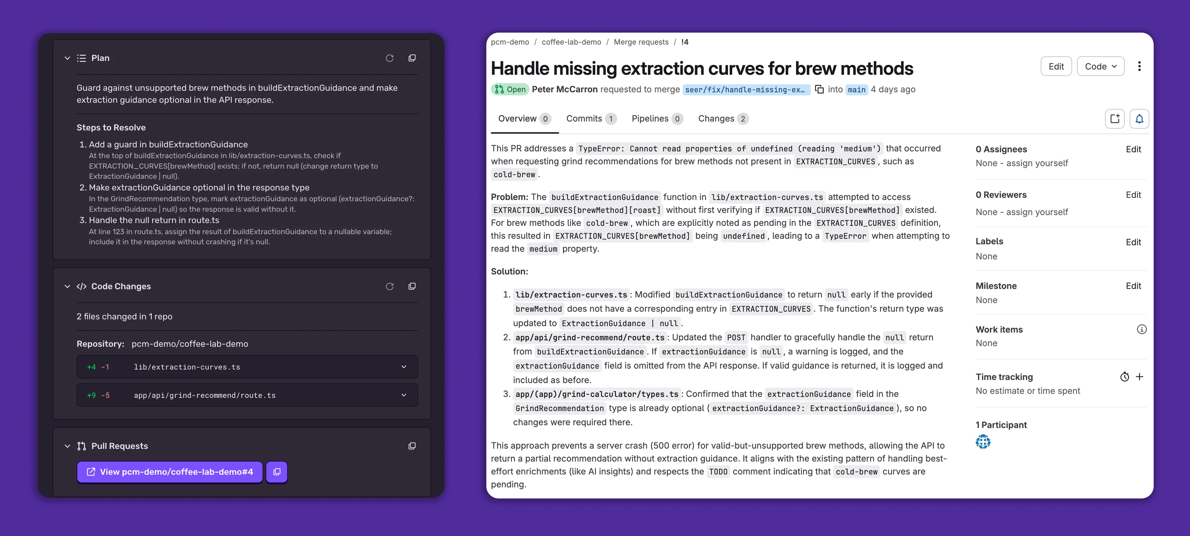 Seer creating a GitLab merge request